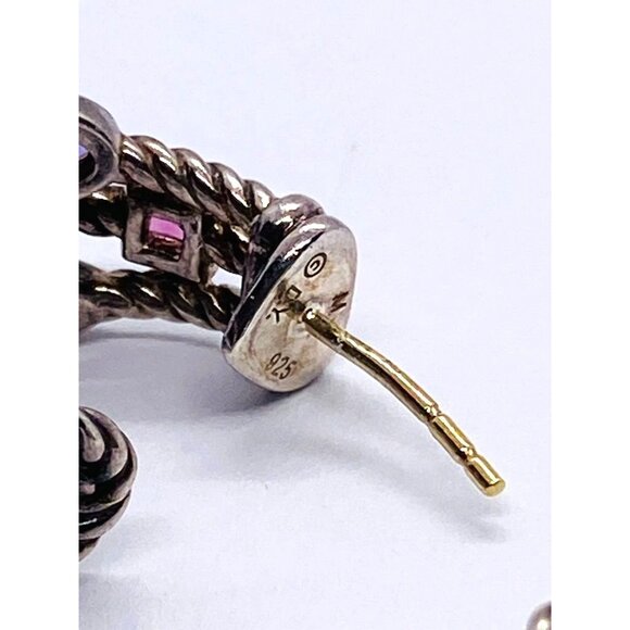 David Yurman 3 row Confetti Earrings Multi Stone 925 750 silver gold - Picture 8 of 8